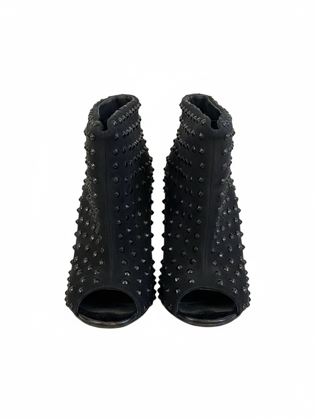 Black Studded Peep-Toe Women's Ankle Boots